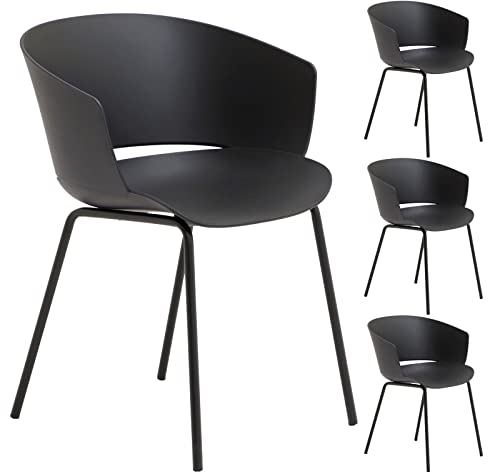 IDIMEX Gartenstuhl NIVEL im 4er Set aus Alu und Kunststoff schwarz, schlanker Terrassenstuhl aus Polypropylen und Metall, Sitzschale UV-beständig