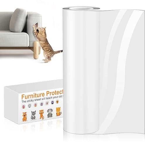 Protector de Muebles Gatos, 30CM * 5M Adhesivo Sofa Arañazo con 20 Tornillos,Pegatina Protectora Transparente Fácil de Instalar para Proteger Puerta Mesa Armario