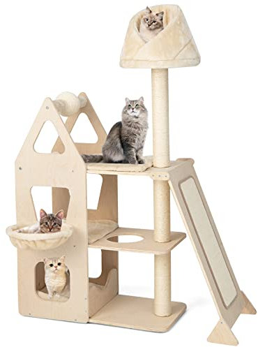 GYMAX Tiragraffi per Gatti, 111 x 42 x 155 cm, Carico 20 kg, Tronchi in Sisal, Cuscino Rimovibile Lavabile, Ideale per Gatti Grandi Adulti (Stile 3)
