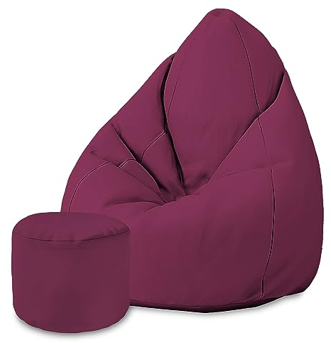 DreamRoots Sitzsack für Kinder und Erwachsene - Sitzsack mit Füllung, Lehne, Hocker und Bezug - Oxford Stoff 220 gr/m2 Wasserdicht - Sitzkissen Boden - Chill Sack S, Dunkelrot