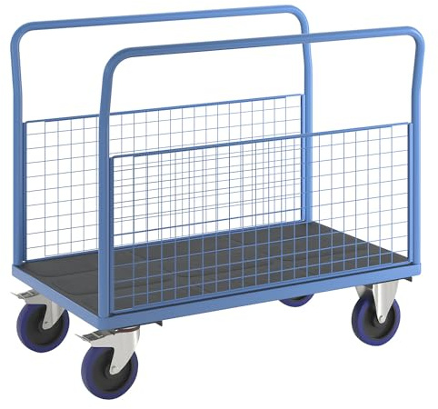 eurokraft pro | Plattformwagen mit Gitterwänden | 2 Gitter-Seitenwände, LxB 1250 x 800 mm, Vollelastikreifen