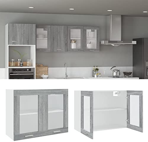 Homgoday Hängeschrank Wandschrank HängendKüchenhängeschränke Küche Schrank Einbauküche Küchenzeile Küchenmöbel Oberschrank Küchenschrank Glas Grau Sonoma 80x31x60 cm Holzwerkstoff