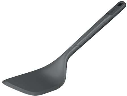Zyliss Angled Cooking Turner, Sustainable Wheat Straw/Nylon, Kitchen Spatula, Non Stick, Heat Resistant Nylon Head, Beluga Grey, 21cm x 6cm, Dishwasher Safe