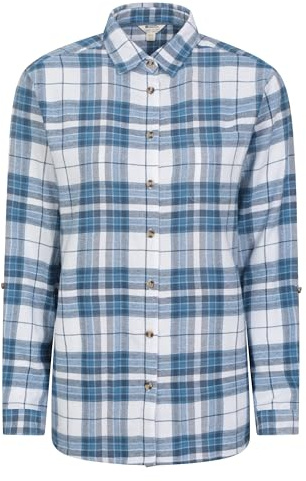 Mountain Warehouse Balsam Brushed Longline Flannel Long Sleeve Womens Shirt - Breathable Checked Shirt, Antipill, Lightweight Ladies Top, Warm - Spring Summer Corn Blue Women's Size 8