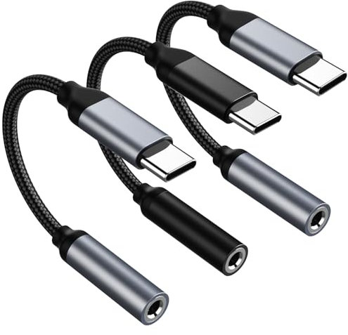 3 Pack USB C to 3.5mm Headphone Jack Adapter for OnePlus 13, USB C to 3.5mm Jack Adaptor, Type C to 3.5mm Aux Adapter for Samsung A36 A56 A55 A16 S25 S24 S23 S22 Pixel 9 8a for iPhone 16e 15 Mi 15 14T