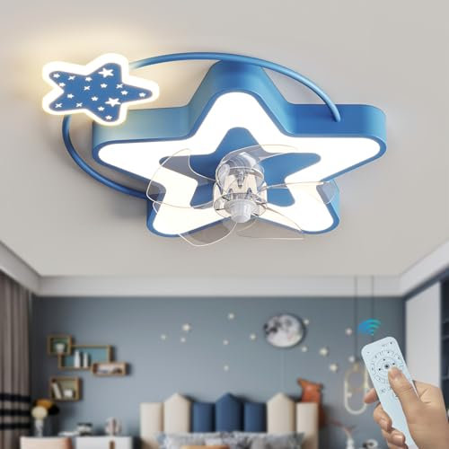 50CM Stella Lampada Ventilatore Da Soffitto, Bambino Ventilatore Da Soffitto Con Luce E Telecomando, LED Dimmerabile 6 Velocità Reversibile Timer Lampadario Ventilatore Per Camera Da Letto-Blu