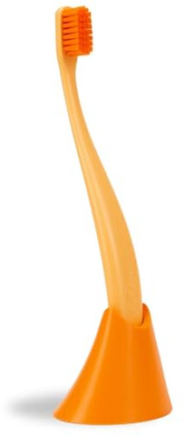promis Brush & Holder: Nachhaltige Zahnbürste & Zahnbürstenhalter aus Bioplastik, 6750 weiche Borsten, Made in Germany, italienisches Design (orange)