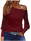 Et Ventes Flash, Surchemise Femme Tshirt Manche Longue T-Shirt À Manches Longues pour Femmes, Décontracté, Imprimé, Col Incliné, Couture en Dentelle, Épaules Dénudées (Wine,XXL)