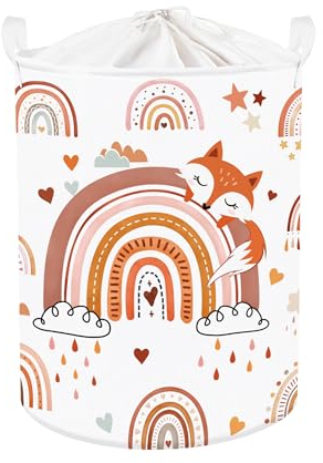 Clastyle Regenbogen Kinder Wäschekorb mit Henkel Faltbar Kleidung Spielzeug Aufbewahrungskorb Mädchen Aufbewahrungsbox für Babyzimmer Bad, Fuchs, 40 * 30 * 30 cm