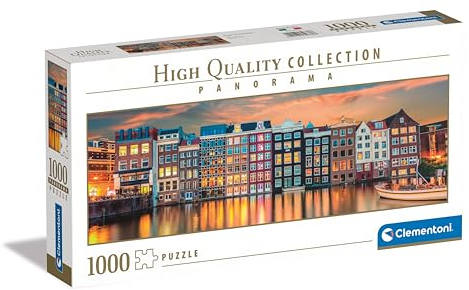 Clementoni Jigsaw Puzzle Panorama Collection - Bright Amsterdam 1000 Pieces - Puzzle For Adults 14-99 Years, Gift For Men/Women, City, Holland, Made In Italy, 39838