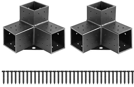 SSKFerier Pergola Brackets Kit 4x4, Woodworks DIY Pergola Kit 3-Wege Rechtwinklige Eckhalterung für Verlängerung Erhöhter Holzständer, Pergola Eckwinkel, Schwarz