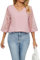 Atxnn Womens Blouses 3/4 Sleeve Tops Chiffon Tunic Top V Neck Loose Shirts with Lace Sleeves for Spring Summer Fall, Pink Medium