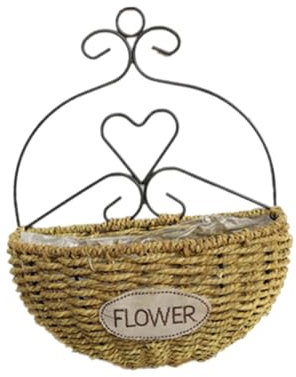 POPETPOP Panier De Fleurs en Paille À Fixation Murale Support De Fleurs Suspendu en Fer Forgé Fait À La Main Facile À Utiliser Décoratif pour Salon Chambre À Coucher