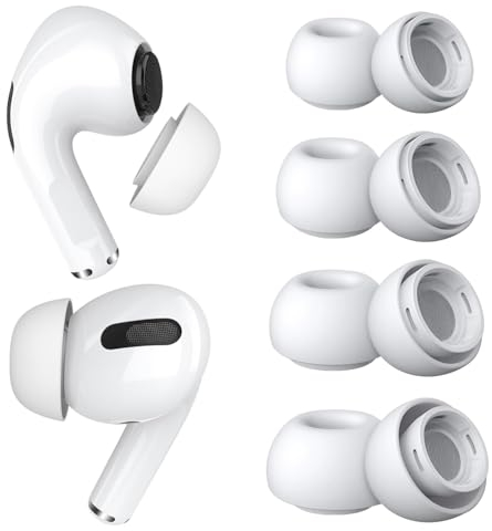 4 Paar Ersatz-Ohrstöpsel für AirPods Pro Gen 1 & 2 von MMOBIEL - Anti-Rutsch Silikon Ohrstöpsel Spitzen mit Geräuschreduzierungsloch, Tragbare Aufbewahrungsbox und Passt in Ladehülle - XS/S/M/L – Weiß