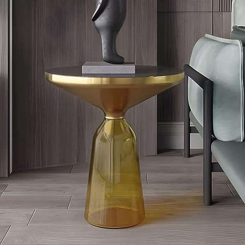 DOFFO Petite Table Basse, Table Basse Ronde avec Socle en Verre, Table d'appoint du Milieu du siècle pour Salon, Chambre à Coucher, Bureau, Vert doré (Gold Yellow)