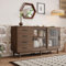 SogesHome Buffets Hochwertiges Sideboard Beistellschrank Eckschrank Glasvitrine mit Glasvitrine 4 Schubladen 2 Schiebglastüren für Küche Esszimmer Wohnzimmer, 140 x 40 x 75,8 cm