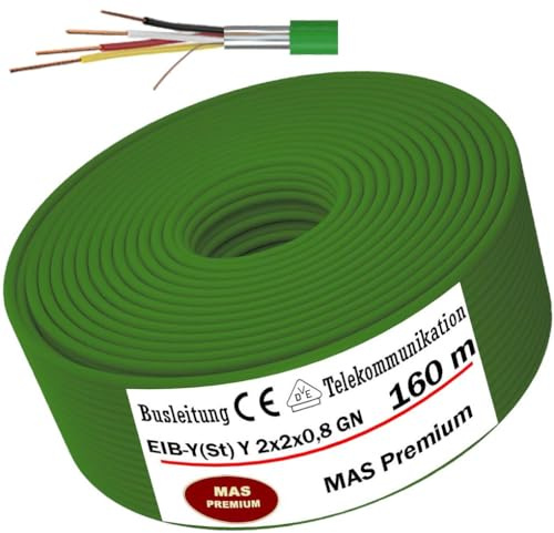 MAS Premium KNX Kabel 5-250m EIB-Y(St) Y 2x2x0,8 GN Busleitung Telekommunikationskabel Busleitungen Installationsbusleitung Bussignale in der Gebäude-Systemtechnik (160m)