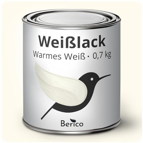 Berico Weisslack - 0,7 Kg - klassisches Weiß (ähnl. Reinweiß RAL 9010) - Seidenmatt - 3in1 Grundierung & Deckfarbe - Hohe Beständigkeit & Deckkraft - UV-Schutz - Holz, Metall, Kunststoff