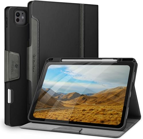 Antbox Hülle für iPad Pro 13 Zoll Hülle M4 2024 mit Stifthalter Pencil Halter Auto Schlaf/Wach Funktion PU Ledertasche Schutzhülle (Schwarz)