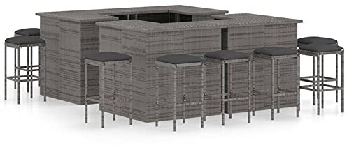 ZEYUAN 16-TLG. Gartenbar-Set mit Kissen, Gartenmöbel Sitzgruppe, Tisch Mit Stühlen Set, Outdoor Möbel, Sitzgruppe Garten, Poly Rattan Grau