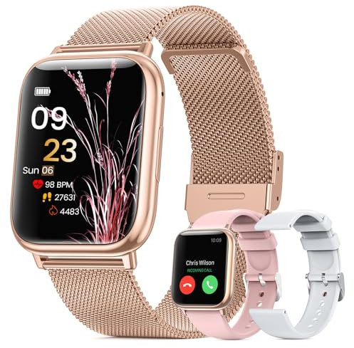 Montre Connectée Femme avec Appels Bluetooth,1.83 “Multisports Smartwatch avec SpO2/Cycle Menstruel/Fréquence Cardiaque/Suivi Sommeil/Etanchéité IP68 FitnessTracker pour iOS Android (Or rose)