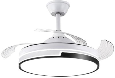 Hanzete Ceiling Fans with Lights and Remote 48 Inch Retractable Fan Blade APP Control Suspension Rod Type 6 Speed Frequency Conversion Smart LED Fan Light for Bedroom Living Room