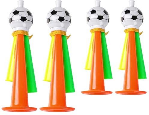 ANCLLO 4-teiliges Handlufthorn aus Kunststoff, 2 große/2 kleine Jubel-Krachmacher, Fußball-Trompete, für Fußballfans im Stadion, Themenparty, Weltmeisterschaft