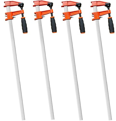 DURDUR Schraubzwingen 4 St./Set 850 mm Profi Schraub-Zwinge Spann-Weite 750 mm, F-Klemme aus Stahl- Gezahnte Stahlschiene- Spanntiefe 80 mm-aus