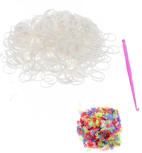 Tuilful 600+ White Loom Bands Refill Pack with Hook Tool and Colorful S Clips Art Craft Refills for DIY Bracelet Making Kit