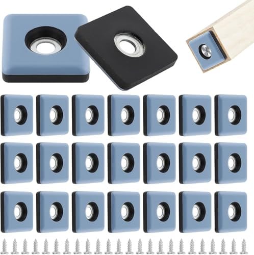 Teflongleiter 24 Stück Möbelgleiter Teflon zum Schrauben Möbel Bewegen Pads für Schwere Möbel Quadrat Möbelschieber Stuhlgleiter mit Edelstahlschrauben für Möbel Sessel Stuhlbeine (25x25mm)