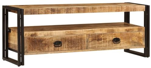 TJROO TV-Möbel für Schlafzimmer, 120 x 35 x 45 cm, TV-Ständer für Wohnzimmer, mit 2 Schubladen, TV-Tisch, Wohnzimmer, TV-Ständer aus massivem Mangoholz