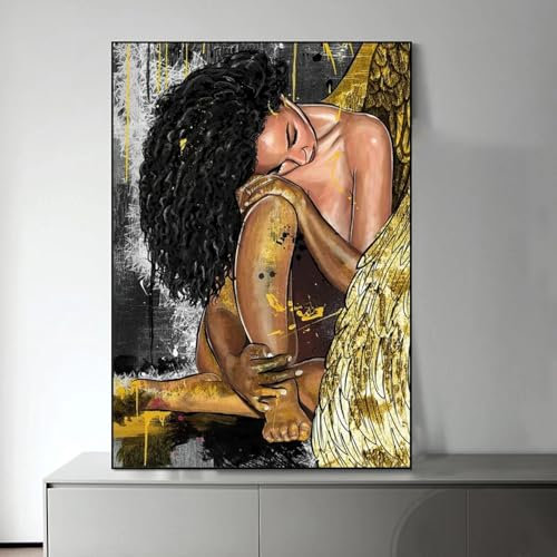 Graffiti Golden Wing Angel Poster und Drucke Abstraktes Sexy Girl Wandbild auf Leinwand Kunst Malerei Dekor 60x80cm Rahmenlos