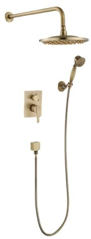 SWHC Duschsystem, Retro Unterputz Duscharmatur Set 2 Funktionen Regendusche Unterputz Set Wandmontage Dusche Duscharmatur Komplettset Messing Duschgarnitur mit 20cm Regendusche, Handbrause
