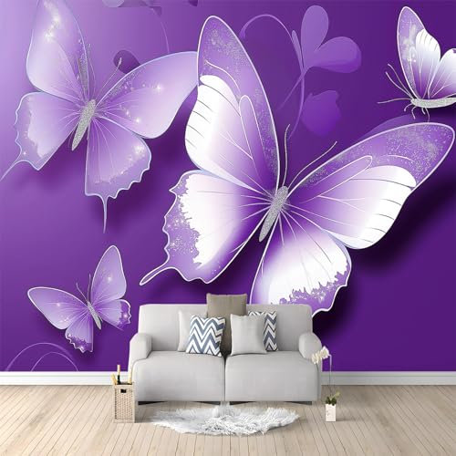 Générique Papier Peint Intissé 3D Motif Papillon Violet 300x210 cm Papier Peint Mural Poster Tableaux Muraux Tapisserie Photo, Mural Personnalisé pour Salon Chambre Décor