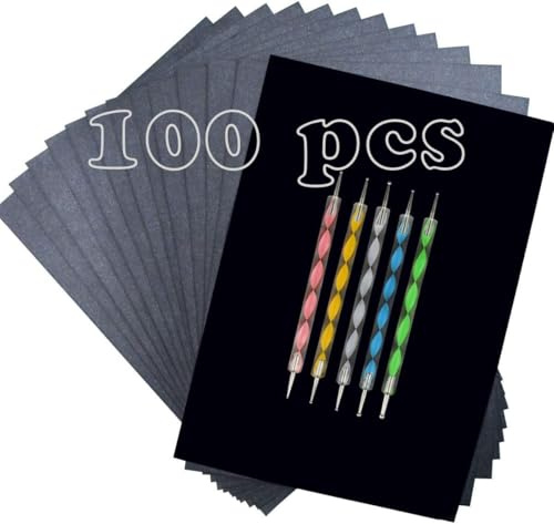 Hongmeru 100 Blatt schwarzes Kohlepapier zum Durchzeichnen, A4 Kohle-Transferpapier, Kohlepapierbögen mit 5 Stück Prägestiften, Kohlekopierpapier zum Durchzeichnen auf Stoff/Holz/Papier/Schiefer/Glas