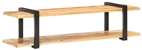 CINDERFUL Meuble TV 160x40x40 cm Bois Massif de manguier Brut,Meuble TV Industriel 160 cm en Bois Massif avec étagère et Pieds en métal Meubles TV, Banc TV