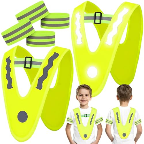 Mikqky 2 Stück Kinderwarnweste V-Form, Gelb Warnweste Kinder, Sicherheitsweste Kinder Fahrrad, Reflektierende Sicherheitsweste, Leichte Warnwesten K-inder (Grün)