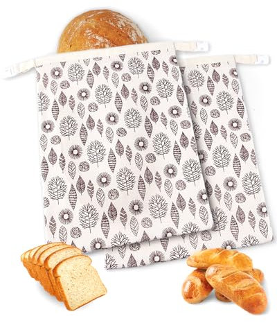 2 Pack Reusable Bread Bags for Homemade Bread with Beeswax Wraps for Food