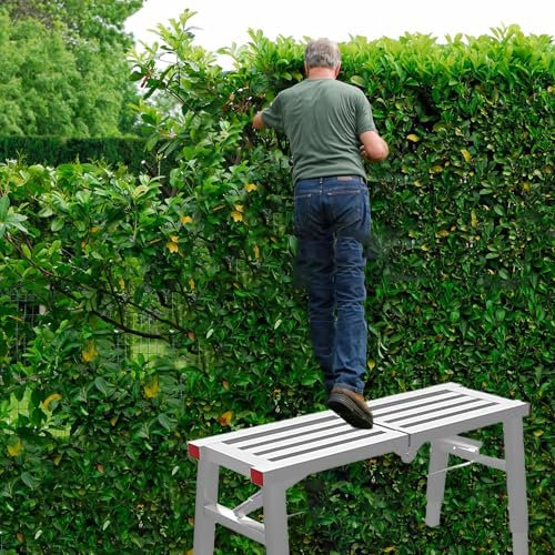 YJKKZQLB Work Platform Hedge Cutting Scaffolding with Adjustable Feet, Folding Scaffolding Board Shelf Brackets for Building, Scaffold Platform for Step Ladder Stairs(140x30cm(55 1/8 x11 3/4))