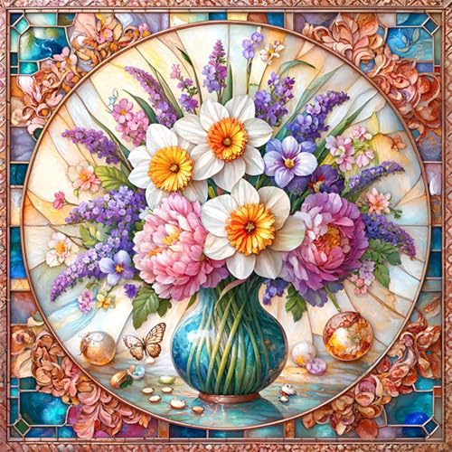 JATOK Peinture par numéros pour adultes, peinture par numéros, motif de fleur rétro avec pinceaux et peintures acryliques, peinture à l'huile sur toile pour décoration d'intérieur, sans cadre, 40 x 40