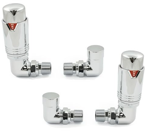 Thermostatic Radiator Valve Corner TRV – Style (Chrome) - 2 Pairs