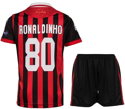 KISRAS Milan Ronaldinho Kinder Trikot #80 No Sonderdesign Limitierte Auflage Fußball Trikot Shorts Kinder und Jugend Größe(Heim,128)
