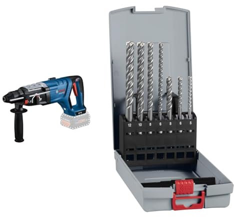 Bosch Professional 18V System Cordless Rotary Hammer GBH 18V-28 D + 7X PRO SDS plus-5X Hammer Drill Bit Set (for Concrete, Lime and Sand Bricks, Ø 5-12 mm)