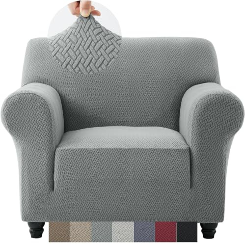 Moonlight Bedding Armchair Covers Non Slip Sofa Cover High Stretch Spandex Couch Covers for Sofa Arm protector super soft sofa covers (Grey 1 Seater)