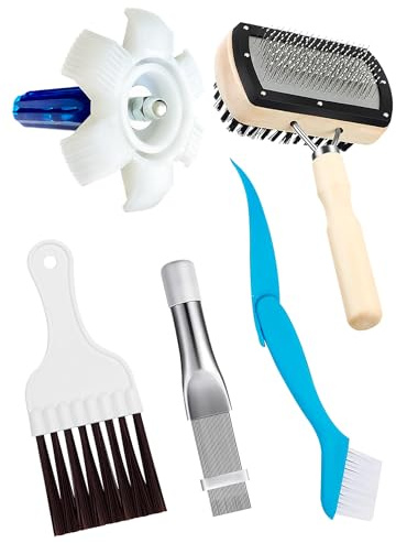 Whtawtaw 5 Pcs AC Coil Cleaning Set, 6-in-1 Plastic Air Conditioner Fin Comb, Stainless Fin Straightener, Dual-Sided Brush Kit for No Rinse Evaporator/Condenser Cleaning & All A/C Units