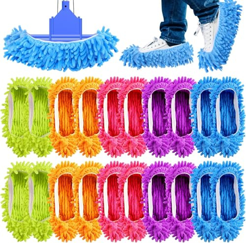 Incisite 20 PCS Mop Slippers, Washable Reusable Mop Shoes, Mops Socks for Floor Cleaning, Microfiber Shoes Cover Cleaning Slippers, Multi Function Soft Dusting Slipper for Women Men House Kitchen