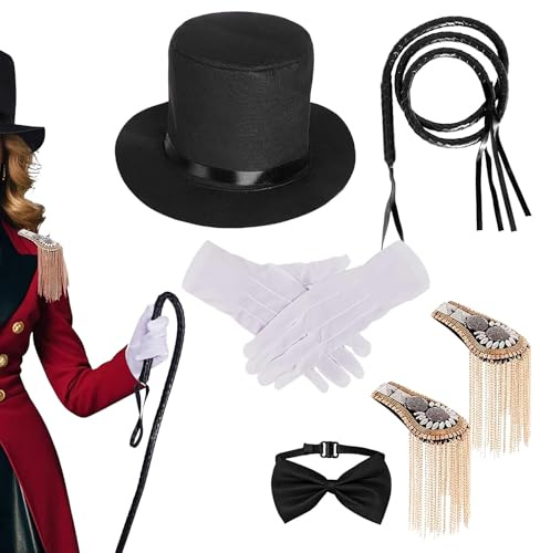 Generico Per Costumi Da Circo Per Donne | Set Cappello Spalline Frustino,Costume Unisex per Feste e Carnevale