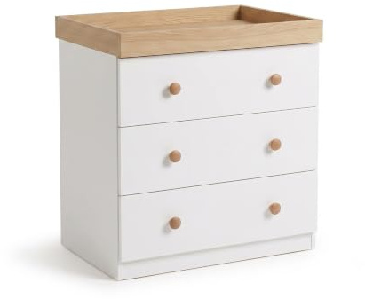 Shefa Kids 888 White - Cremona Oak top 3-Drawer Baby Changing Table with Drawers – Baby Changing Unit & Diaper Changing Station, Convertible Changing Table Unit, Nursery Furniture