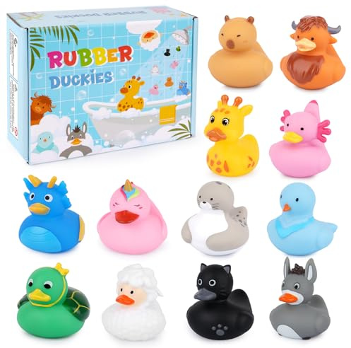 Lot de 12 mini canards de bain en caoutchouc pour enfant - Pour la douche de bébé, la plage et la piscine - Cadeaux d'anniversaire pour enfants - Noël