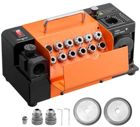 VEVOR Drill Bits Sharpener MR-13B+, 3-15mm Drill Bit Grinder Sharpener with Adjustable Lip Relief Angle & 95°-135° Point Angle, 5800RPM High Speed Re-Sharpener with 13 Collets, CBN & SDC Wheels